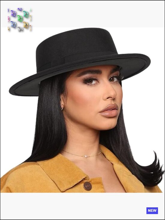 Pork Pie Fedora Hat Wide Brim Felt Flat Top Boater Unisex Classic main image 7